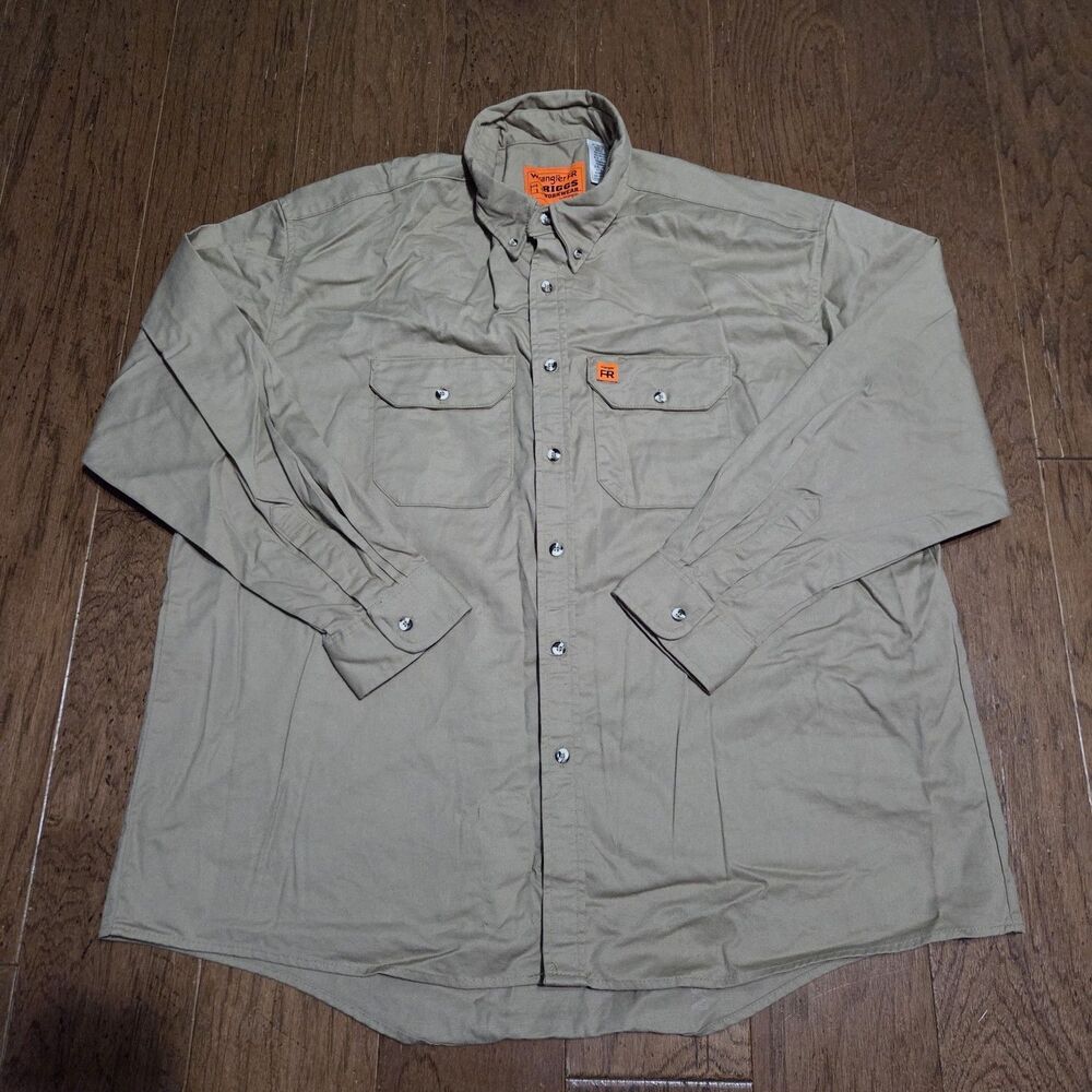 Wrangler Riggs Workwear FR Shirt Men's Size XXL 2XL Tan Flame Resistant HRC2